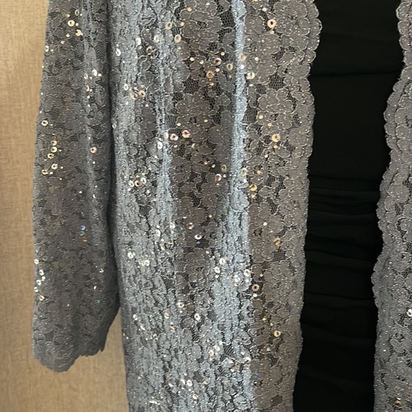 Alex Evenings Blue/Gray Sequin Lace Jacket 16W - Picture 3 of 5